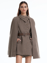 Coffee Brown Washable Wool Cloak And Vest Two-Piece Set